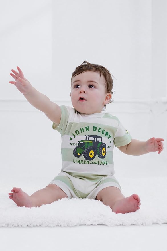 John Deere Baby Boys' One Piece Short Sleeve Romper Newborn to Infant