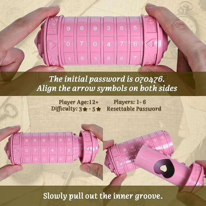 wellsee Cryptex Da Vinci Code Numeric Lock-Metal Puzzle Boxes with Hidden Compartments-Money Box for Cash Gift-Unlock Games for Adults-Creative Holiday Birthday for Woman & Men-Pink