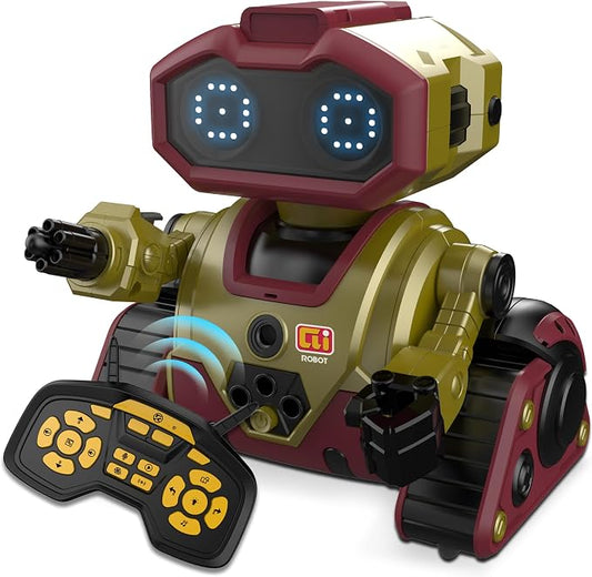 BYTEWAR Interactive Smart Robot Toys, Rechargeable Remote Control Emo Robot with Learning Gesture Sensing, Auto-Demonstration, Music and Dance, Shining LED Eyes, Birthday Gift for Kids(Gold)