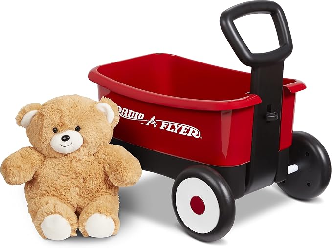Radio Flyer Push & Pull Walker Wagon with Teddy Bear, Red, for Kids 1-4 Years Old, Locking Handle for Stability, Baby Push Walker Converts to Pull Wagon, for Indoor & Outdoor Play, Amazon Exclusive