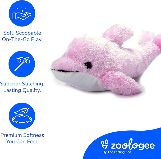 The Petting Zoo Pink Dolphin Stuffed Animal Plushie, Gifts for Kids, Scoopz Sealife Animals, Dolphin Plush Toy, 10 inches