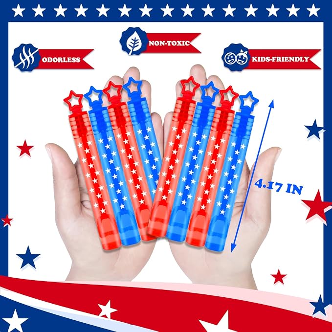 Fourth of July Party Favors Supplies for Kids,32 Pack 4th of July Mini Bubbles Goodie Treat Bags Stuffers for Toddler Boys Girls,250th Anniversary Patriotic Toys Gifts Prize Accessories Birthday Decor