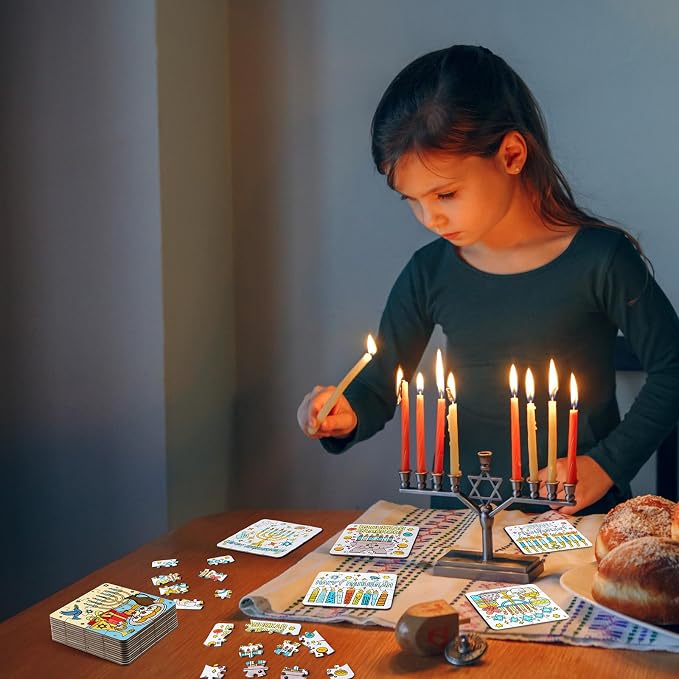 Realspring 24 Pack Hanukkah Color Your Own Jigsaw Puzzles for Kids 3-5, 4-6, 6-8, Coloring Crafts DIY Paper Puzzles Party Favors Gifts for Toddler Children Learning Education Toys