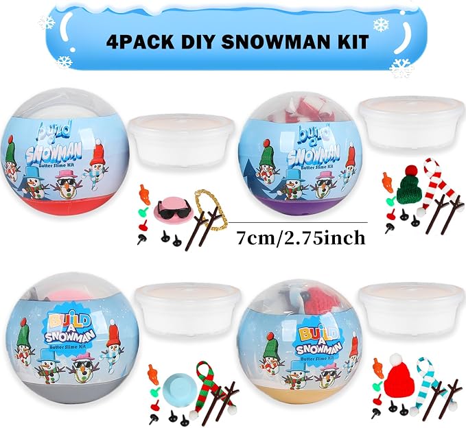 BEIGUO Christmas Crafts 4 Pack Colorful Balls with Modeling Clay Snowman DIY Kit for Kids Boys Girls Christmas Stocking Stuffers Gifts