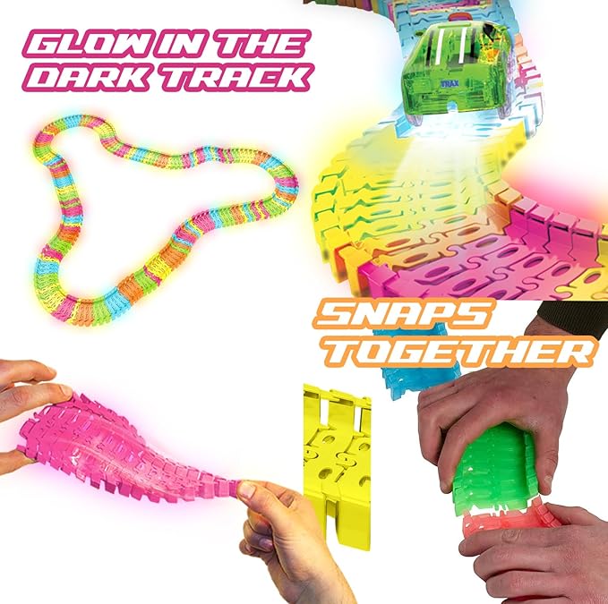 Mindscope Twister Tracks Neon Glow in the Dark 221 Piece (11 feet) of Flexible Assembly Track Race Series