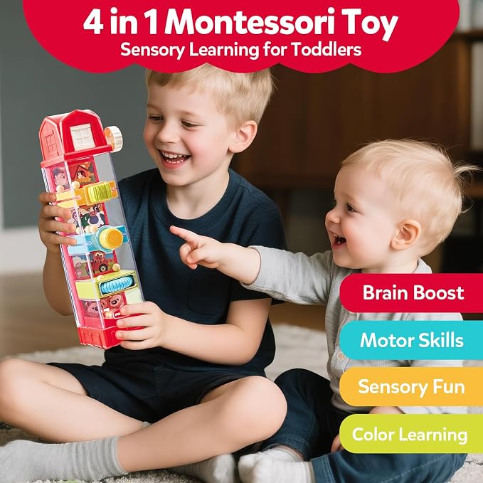 Farm Egg Drop Toy for Toddlers 2-4, Travel Toys for Toddlers, Cause and Effect Montessori Toy, Fine Motor Activity, Quiet Gift for 2 Year Old Boys Girls