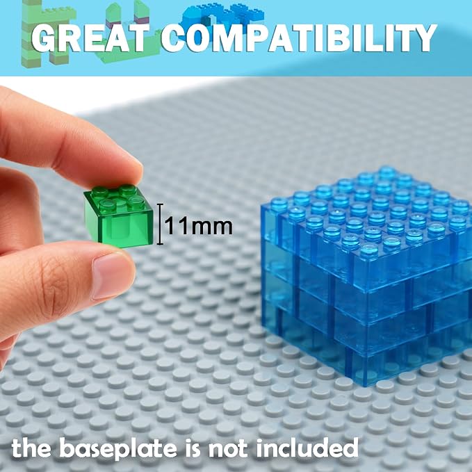 MALEKO 300 Pieces Transparent Clear Bricks Parts Pack, Classic Creative Bulk Blocks Set Blocks in Random Color - Mixed Shape