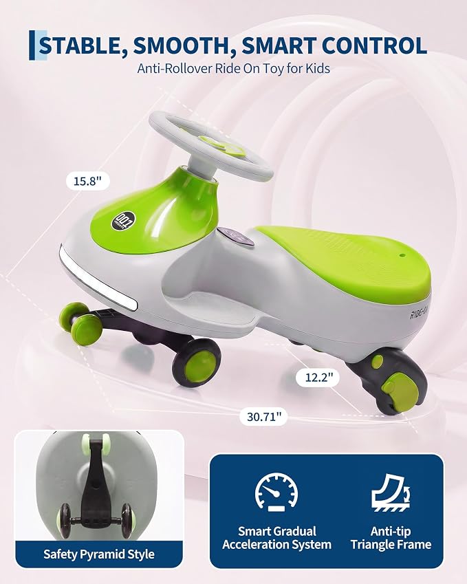 Garvee 12V Electric Wiggle Car for Kids, 2 in 1 Swing Car with Pedal, Anti-Rollover, Max Load 130Lbs,Flashing Wheels, Music,Rechargeable Battery Ride on Toy Indoor Outdoor for Toddlers, Gray