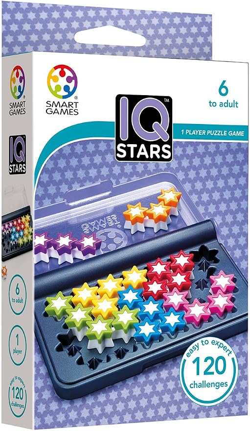 SmartGames IQ Stars, The Entry-Level IQ Game, a Travel Game for Kids and Adults, Skill-Building Brain Game - Brain Teaser for Ages 6 & Up, 120 Challenges in a Travel-Friendly Case.