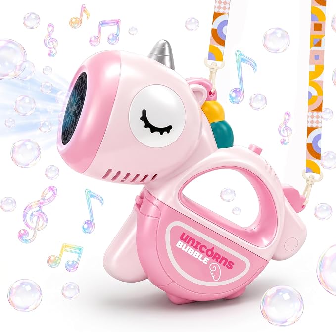 Unicorn Automatic Bubble Machine for Toddler Kid Princess Toy Age 3 4 5 6 7 8 Year Old Little Girl Boy Gift Maker Blower Summer Outdoor Burbujas Niñas Easter Christmas Birthday Present Pink