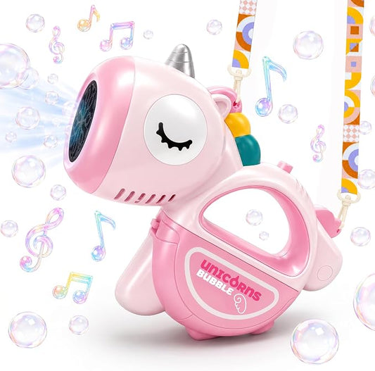 Unicorn Automatic Bubble Machine for Toddler Kid Princess Toy Age 3 4 5 6 7 8 Year Old Little Girl Boy Gift Maker Blower Summer Outdoor Burbujas Niñas Easter Christmas Birthday Present Pink