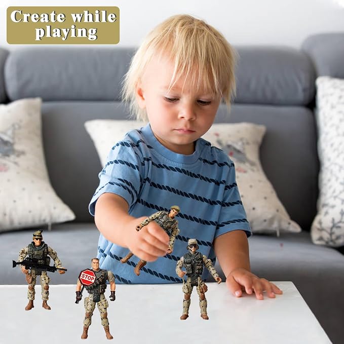 SCAHOW 6pcs Military Action Figures, Soldier Toys for 3 4 5 6 7+ Year Old Boys, Amy Men Action Figures & Playsets with Accessories, Gifts for Kids Toddlers, Christmas Stocking Stuffers Party Favor