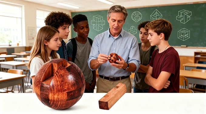 Wooden Brain Teaser Puzzles for Adults - Challenging 3D IQ Logic Games for Teens 14+, Stress Relief Desk Toys & Office Decor, Unique Gifts for Men, Women, Seniors (Ball)