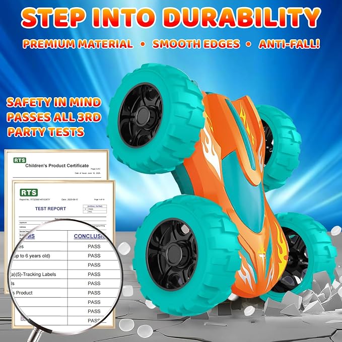 2 Pack Car Toys for 3 4 5 Years Old Boys, Sturdy Friction Powered Monster Truck Toys, Double-Side Stunt Vehicles, Push and Go Cars, Sand Toy, Easter Christmas Birthday Gift for Boys Girls Kids Toddler