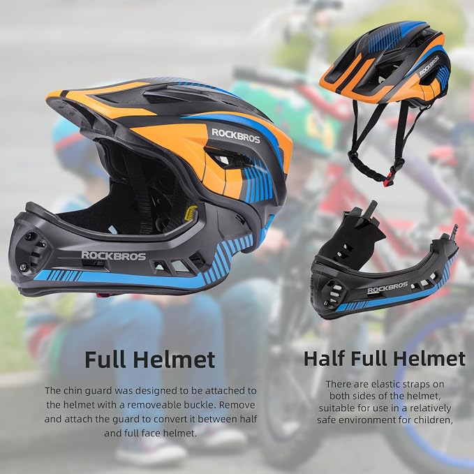 ROCKBROS Kids Full Face Helmet Kids Bike Helmets Lightweight Toddler Mountain Bike Helmet Detachable for MTB BMX Skating Cycling Scooter Safety Bicycle Helmets for Youth Child Boys Girls Ages 3-16