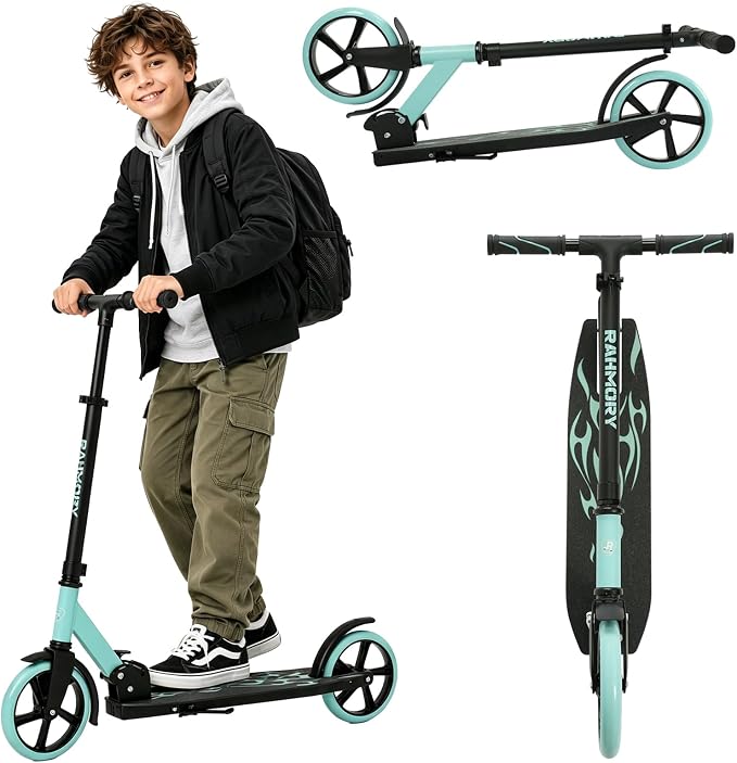 Rahmory Kick Scooter for Ages 6+,Kid, Teens & Adults. Foldable Kick Scooter for Boys with 4 Adjustable Heights, ABEC9 Bearings, Supports Up to 220 lbs.