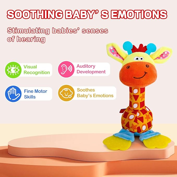 Baby Soft Rattles Shaker, Infant Developmental Hand Grip Baby Toys, Baby Sensory Learning Toys with Teether, Sounds for Baby and Stuff from 0-3-6-9 Months Old