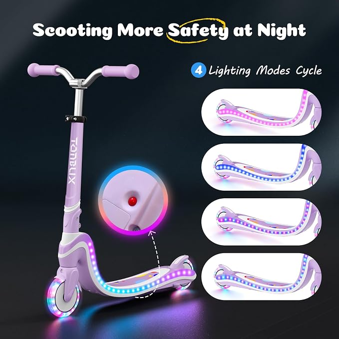 Tonbux Scooter for Kids with Light-Up Wheels & Deck, Adjustable Heights 2 Wheel Kids Scooters for Kids 5-7, Toddler Scooters with 4 Lighting Modes Deck