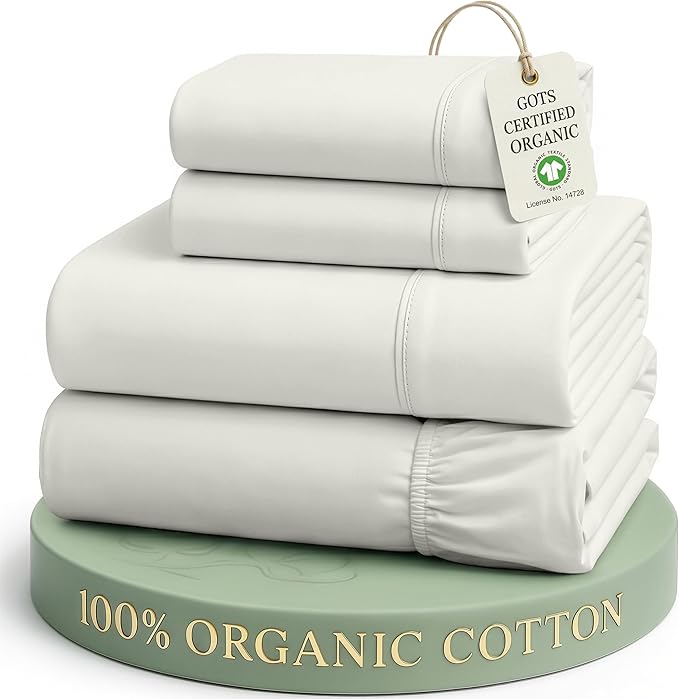 LANE LINEN Cal King Bed Sheets 100% Organic Cotton Soft 4pc - Glacier Grey | Cal King Sheet Set, 100% Organic Cotton Percale - Crisp Hotel-Style Feel, Soft From The First Wash, Crisp Cool Percale Weave