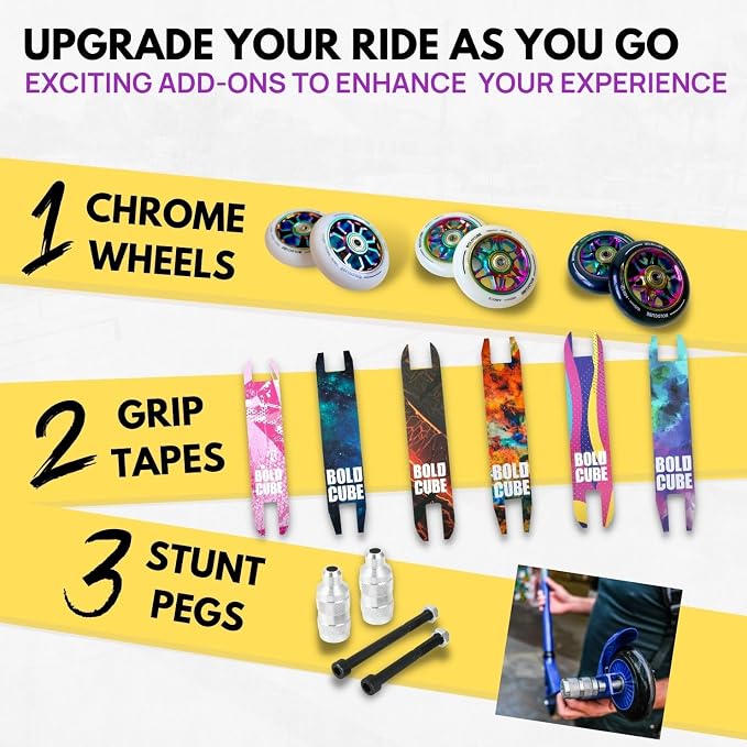 BOLDCUBE Deluxe Stunt Scooter for Boys and Girls Ages 8-12 Years | Anodized Finish | 4 Bolt Clamp | Marbled Grips | 7+ yrs