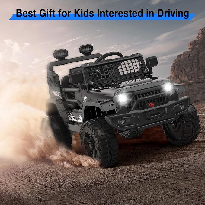 GarveeLife 12V Kids Electric Ride On Truck Car w/Parent Remote Control, Spring Suspension, LED Lights & AUX Port | Outdoor Ride Toy for Boys Girls
