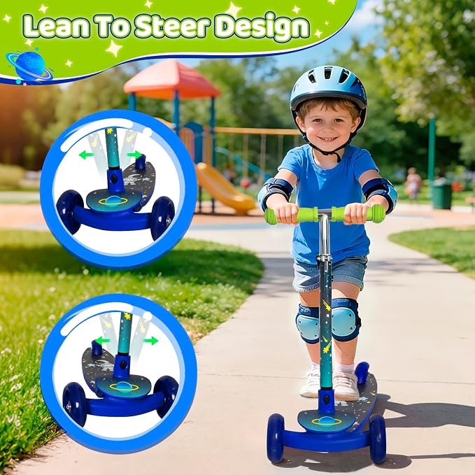 Nattork 3-Wheel Toddler Kick Scooter for Kids Girls Boys – Adjustable Height Scooter with Light-Up Wheels, Anti-Slip Deck, Lean-to-Steer Design for Ages 2-8