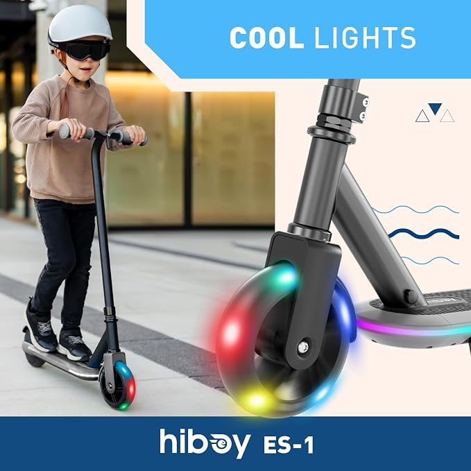 Hiboy ES1 Electric Scooter for Kids Ages 4-10, LED Light-Up Wheels & Side Lights, 5MPH Safe Speed, Easy Control, Safety Kids Scooter, UL Certificate