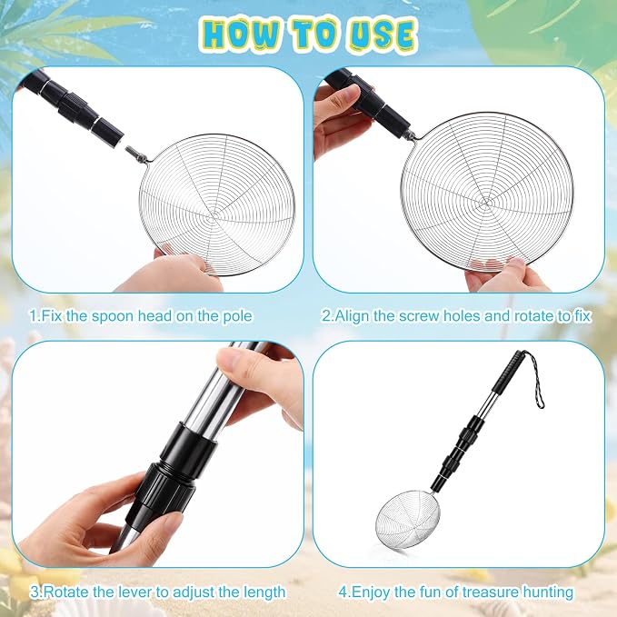 Silipull 8 Pcs Beach Toys Shell Collecting Set Sand Toys Include 2 Beach Mesh Bag 2 Sand Sifter 2 Mesh Shovel Scoop 2 Foldable Bucket Shark Tooth Sifter for Kids Vacation Essentials