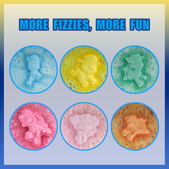 Paw Patrol 6 Pack Cucumber Melon Scented Bath Bombs Character Molded Bath Bombs Fun and Bright Colors Great for Birthday Gifts, Stocking Stuffers, Slumber by Townley Girl