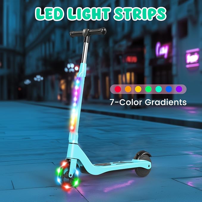 LIEAGLE Electric Scooter for Kids Ages 6-12, LED Light-Up Deck, Kids Scooters with 3 Adjustment Levels Handlebar to 36 Inches High,5.3" Wheel UL Certificated Kick Scooter