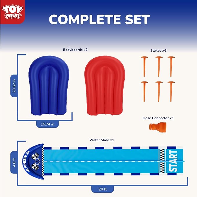 TOY Life Giant Race Car Water Slides for Kids 20Ft Waterslide Backyards Lawn with 2 Bodyboards, 2 Lane Slip Splash and Slide Summer Toys with Built-in Sprinkler for Backyard Outdoor Water Toys