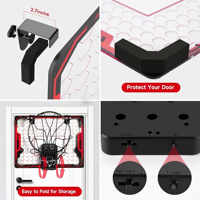 Basketball Hoop Indoor for Kids(4-12 Years Old), Over The Door Basketball Hoop with Scoring, Countdown and Music Accompaniment, Christmas Toys