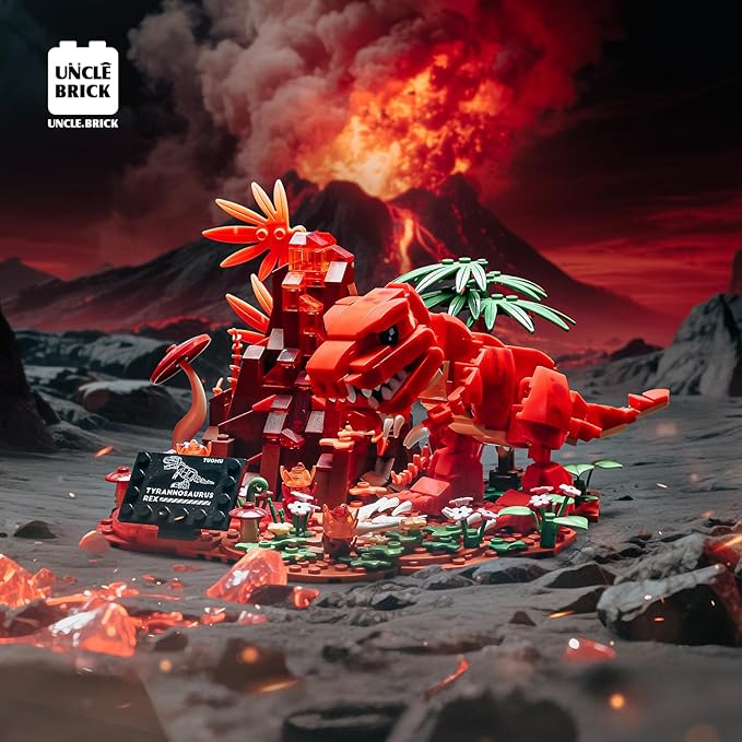 UNCLE BRICK Dinosaur World Building Block Set,T.Rex Dinosaur Park Sets for Boys and Girls 8-12,T.rex and Volcano Scene Building Sets,Home or Office Décor Sets for Boys 8-14(559pcs