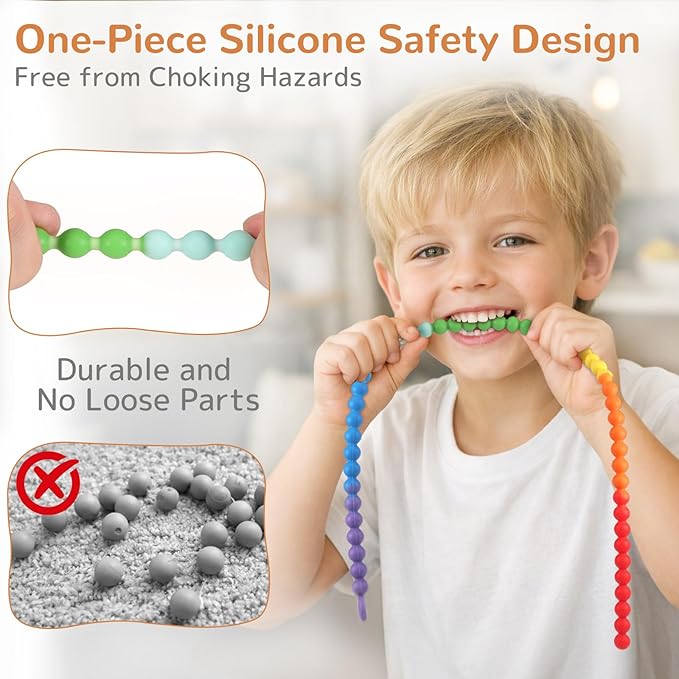 Chew Necklaces for Sensory Kids 2 Pack, One-Piece Silicone Sensory Chew Necklaces for Autism & ADHD, Chew Fidget Toys for Kids & Adults, Teething & Biting Necklace for Toddler Boys & Girls