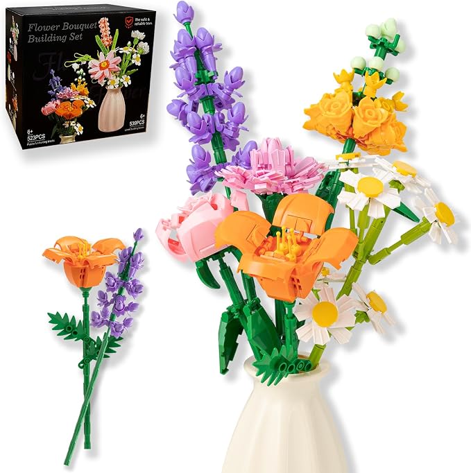 15PCS Flower Bouquet Building Set, 523PCS Floral Blocks Toy for Kids