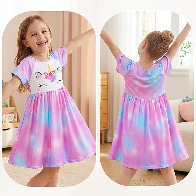 Play Tailor Doll and Girl Matching Nightgown Unicorn Outfit Pajamas Night Dress for Girls and 18" Dolls Clothes