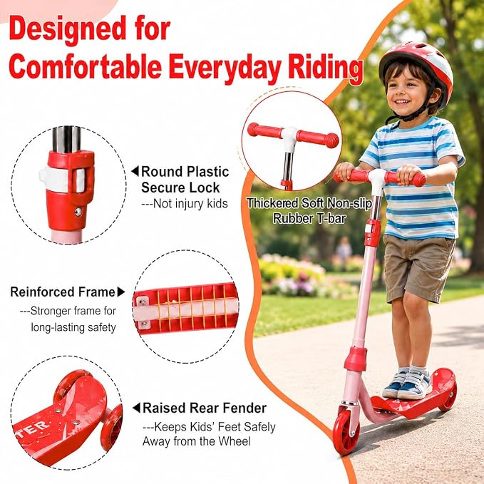 Kids Scooter Ages 3-7 - Three Wheel Preschool Toddler Kick Scooters,Safer Steering,Light Up Wheels, Adjustable Handlebar, Wide Anti-Slip Deck, Birthday for Boys Girls - Blue