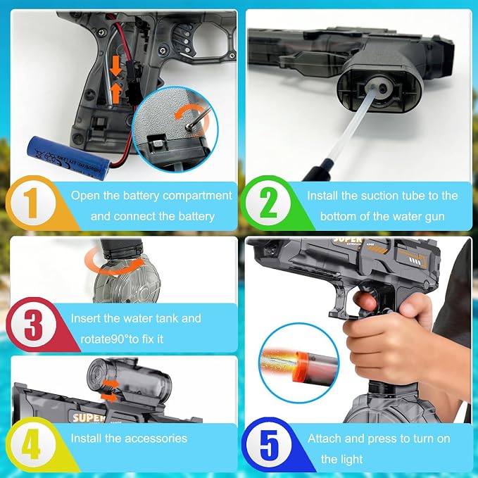Electric Water Gun for Kids Adults, 2Packs Automatic Squirt Gun with LED Light & Spray Sound, Rechargeable Waterguns with Large Tank, Summer Outdoor Pool Beach Backyard Water Toys Gifts for Boys Girls