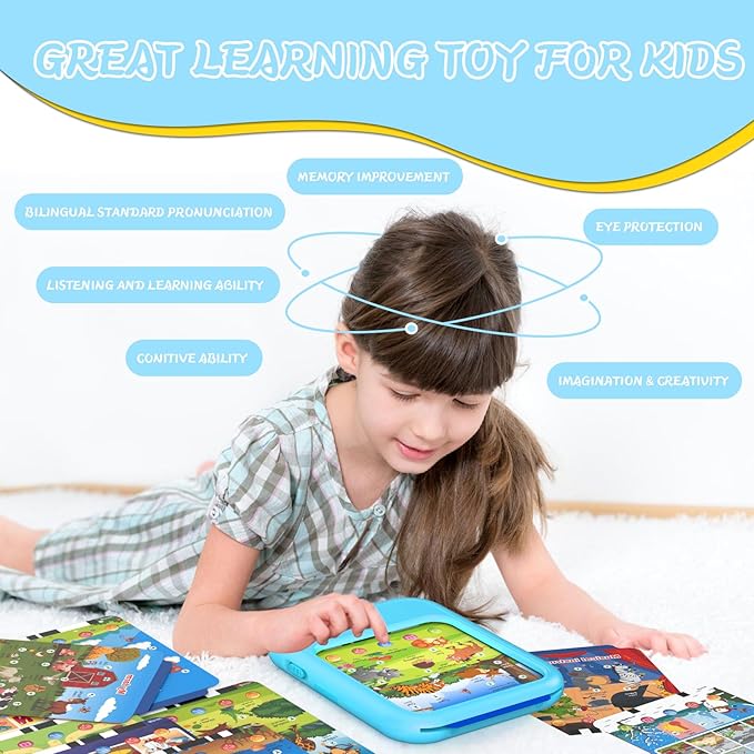 Qiaojoy Kids Learning Tablet -Educational Tablet Toy to Interactive LearnColors, Alphabets,Number,Foods,Animals,Weather,Screen-Free Learning Toys for Toddlers 2-6 Years Old,Gifts for Boys Girl