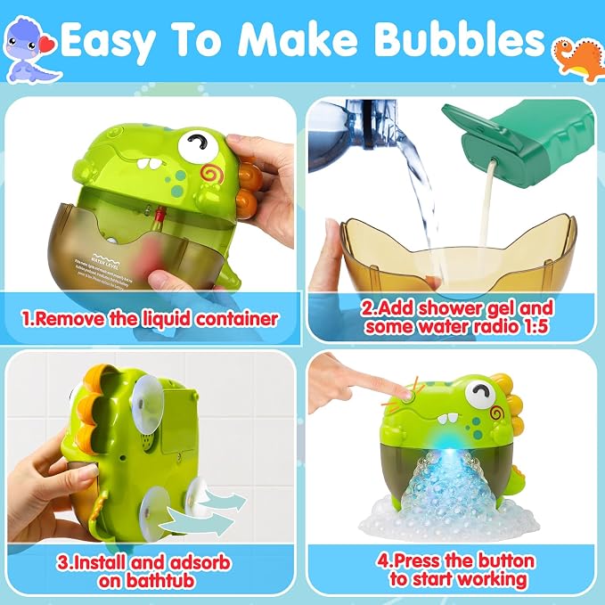 Light Up Dinosaur Bath Toys for Kids Ages 1-3 4-8, Bath Bubble Machine with Music, Bubble Maker for Bathtub, Floating Animal Bathtub Water Toys for Toddlers 2 3 4 5 Year Old Boys Girls Birthday Gift