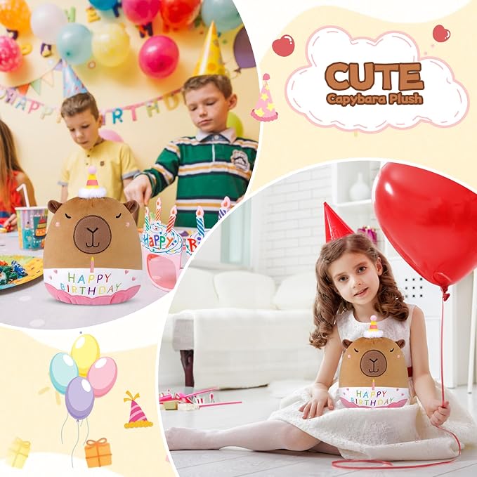 Capybara Plush - 8inch Birthday Stuffed Animal Capybara Plush Pillows Toys, Birthday Gifts Party Decoration for Kids Girls & Boys