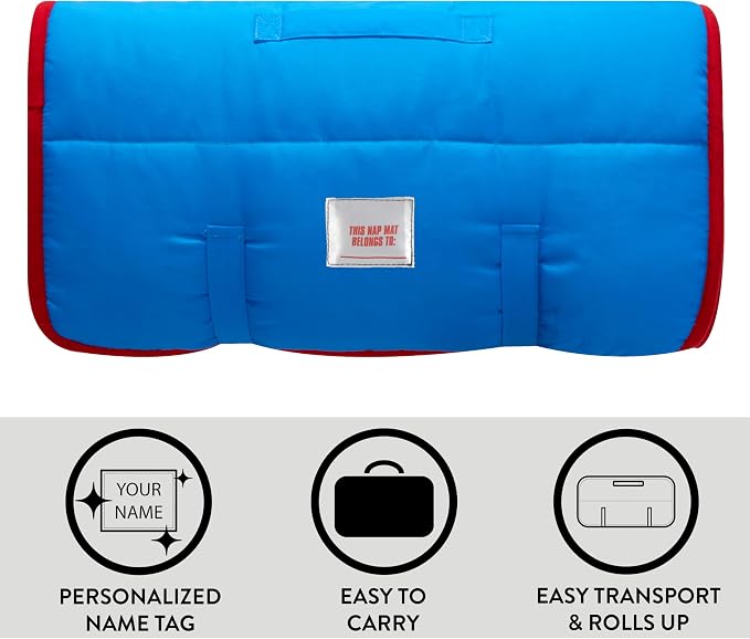 Super Soft Plush Toddler Quilted Nap Mat with Built in Blanket and Pillow