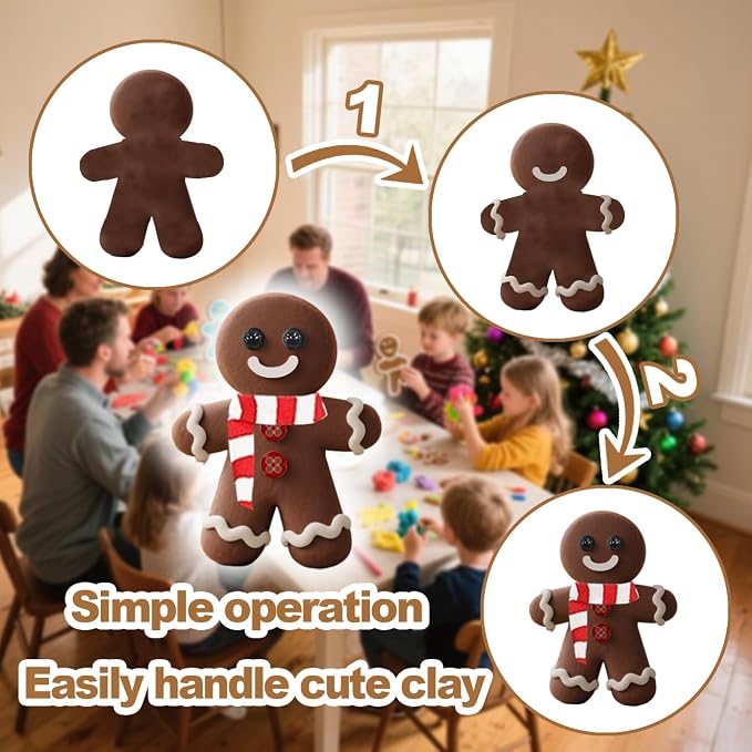 8Pack Christmas Gingerbread Man Crafts Kit - Air Dry Clay Gingerbread Man Crafts for Kids,Modeling Clay DIY Kit for Kids,Great for Birthday Parties,School Winter Party Fun,for Age 3+
