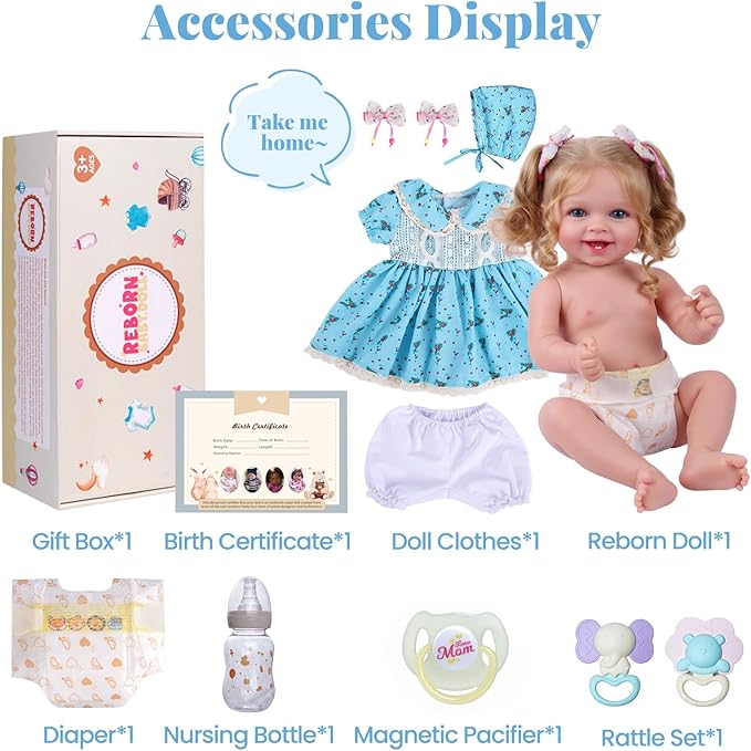 JIZHI Lifelike Reborn Baby Dolls - 18 Inch Realistic-Newborn Baby Dolls Vinyl Full Body Blond Girl Handmade Real Life Baby Dolls with Clothes for Kids Age 3+