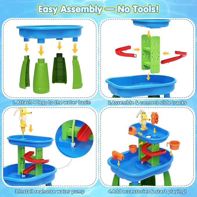 Toddler Water Table - Sensory Table for Kids with 28 Piece Sand Water Toy Set, Outdoor Water Play Table with Rain Shower Sprinkler, Summer Birthday Gift STEM Toy for Boys Girls Ages 3 4 5 6 7 8