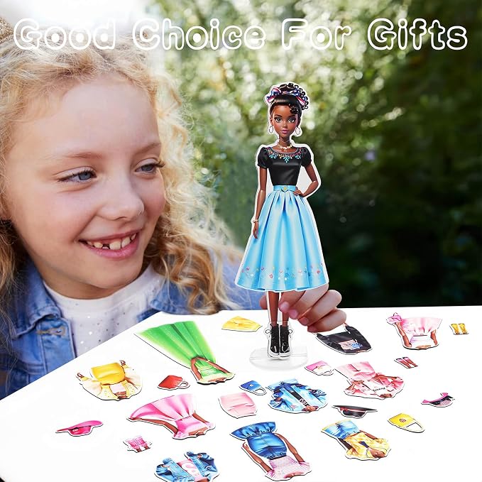 PainZieteg Magnetic Dress Up Dolls, Magnetic Princess Dress Up Paper Dolls, Magnetic Dress Up Dolls for Girls Ages 4-10 Learning Created Imagine Set Birthday Gift (Eva)