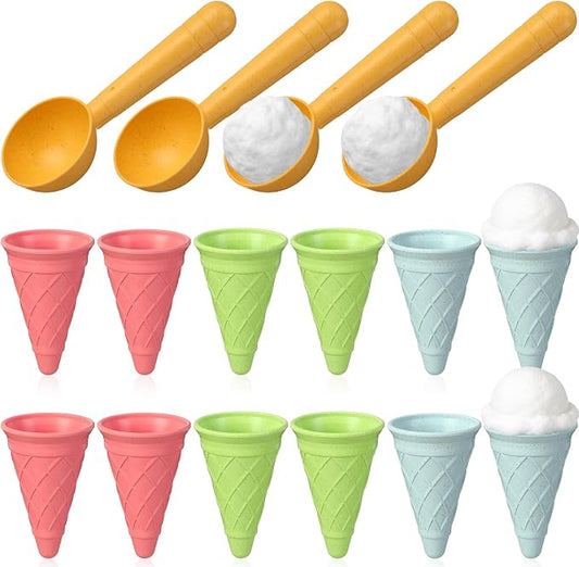 Potchen 16 Pcs Plastic Ice Cream Cones Cups and Scoop Set, Beach Sand Toys for Kids, Summer Sandbox Ice Cream Mold Set for Sensory Table, Outdoor Play Backyard Seaside Activities, Macaron Pastel