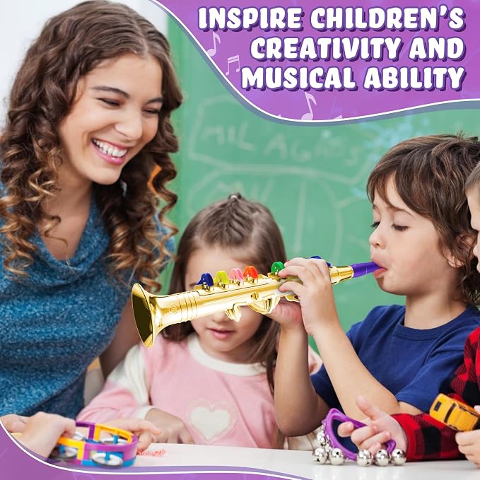 Lewtemi Gold Clarinet Musical Instruments Toy for Kid Toddler Fake Plastic Preschool Music Toy Gift Portable Wind Instrument Early Educational Teaching Songs Gifts for Toddlers Children