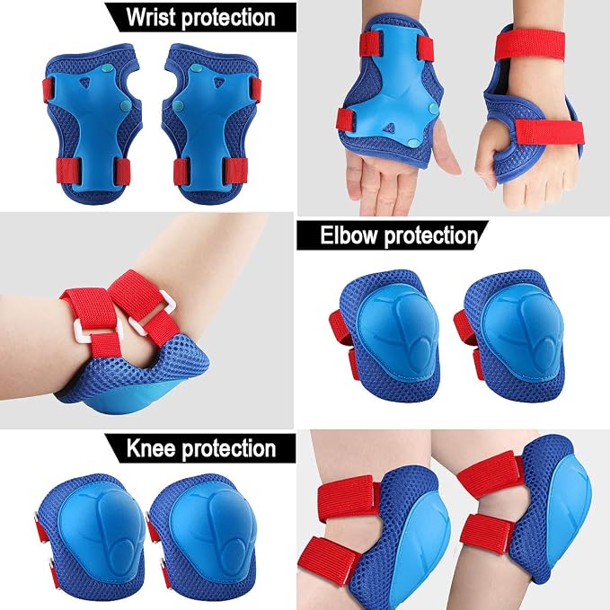 Wemfg Kids Protective Gear Set Knee Pads for Kids 3-14 Years Toddler Knee and Elbow Pads with Wrist Guards 3 in 1 for Skating Cycling Bike Rollerblading Scooter