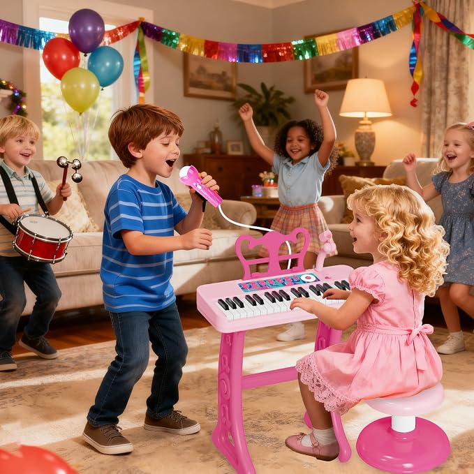 Piano Toys for 3 Year Old Girl, 37 Keyboard Toys with Microphone for Toddlers 3-7, Musical Birthday for Girls Boys Toddlers
